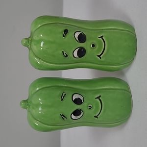 Vintage Anthropomorphic Pickle Cucumber Salt and Pepper Shakers